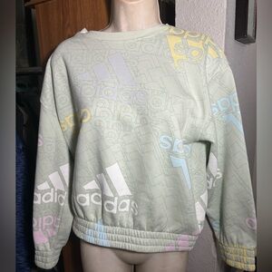 Adidas multicolor logo crop sweat shirt how juniors or women size XL